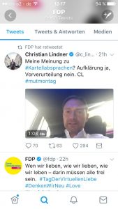 Das Twitterprofil der FDP. Zu sehen ist an Retweet eines Videos von Christian Lindner.