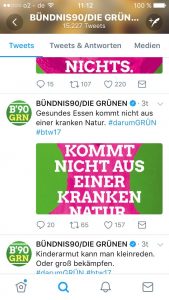 Das Twitterprofil der Grünen. Zu sehen ist unter anderem ein Tweet mit einer Grafik, die in der Vorschau oben und unten abgeschnitten ist. 